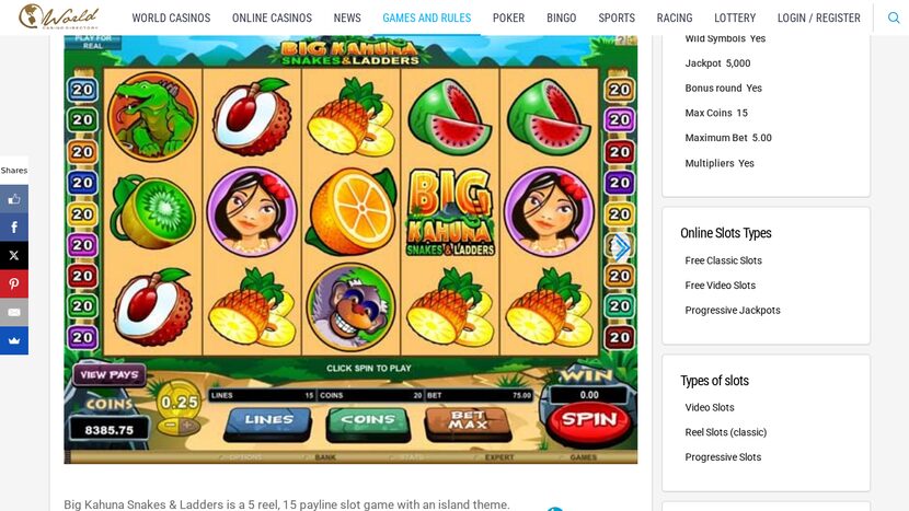 Big Kahuna Snakes and Ladders — Paytable and symbol values