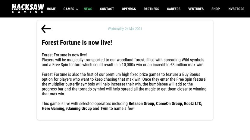 Forest Fortune — Base game screenshot