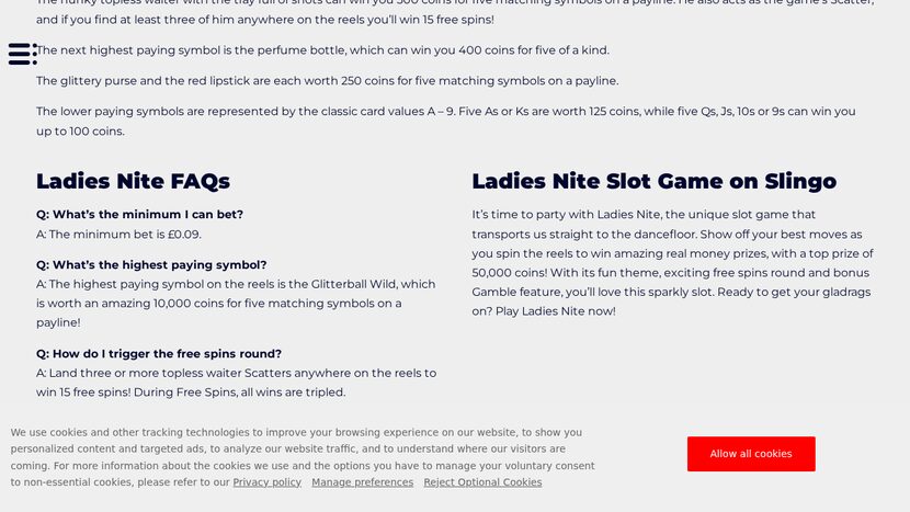 Ladies Nite — Game interface and provider view