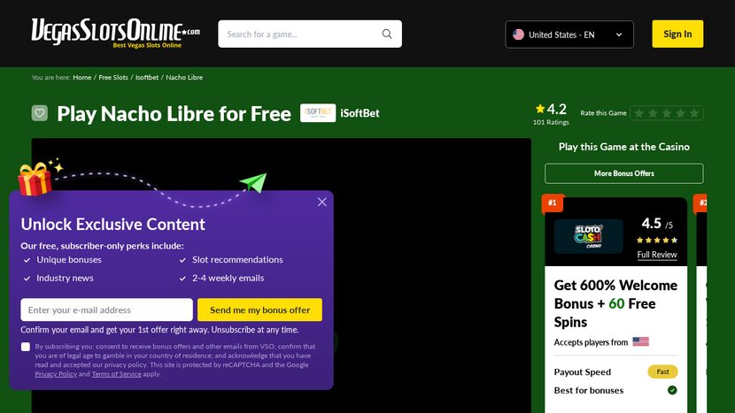 Nacho Libre — Gameplay view showing reels and symbols