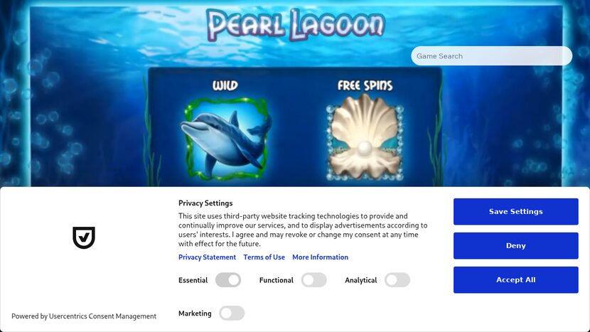 Pearl Lagoon — Game interface and provider view