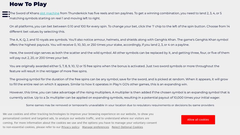 Sword Of Khans — RTP and volatility breakdown view