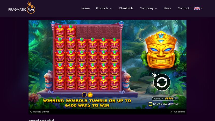 Tiki Tumble — Game interface and provider view